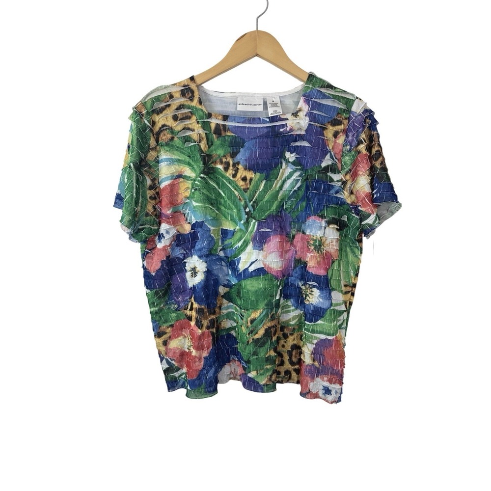 Alfred‎ Dunner Catalina Island Top Womens Medium Ruffle Layers Tropical Stretch